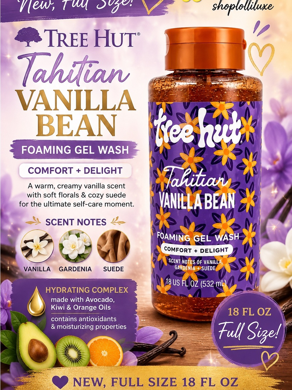 Tree Hut Tahitian Vanilla Bean Foaming Gel Wash - Purple
